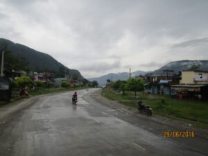 The Prithvi Highway winding along the Trishuli river gorge at Kotre, Dhading district, Nepal